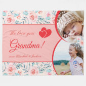 私たちは愛おばあちゃんピンクフローラバレンタインデーの写真 フリースブランケット (正面(横))