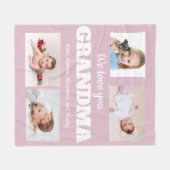 私たちは愛おばあちゃんピンク4フォトチャイルドファミリー フリースブランケット (正面(横))