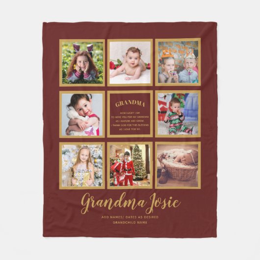 私たちは愛おばあちゃんフォトコラージュカスタムブランド フリースブランケット (正面)