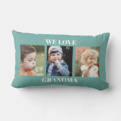 私たちは愛おばあちゃんフォトコラージュターコイズ ランバークッション (裏面)