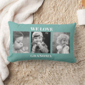 私たちは愛おばあちゃんフォトコラージュターコイズ ランバークッション (ブランケット)