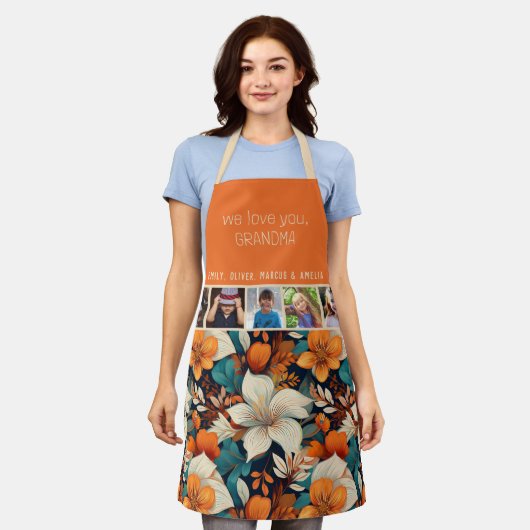 私たちは愛おばあちゃん熱帯の花5写真 エプロン (着用した状態)