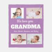 私たちは愛おばあちゃん紫4フォトチャイルドファミリー フリースブランケット (正面)