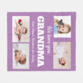 私たちは愛おばあちゃん紫4フォトチャイルドファミリー フリースブランケット (正面(横))