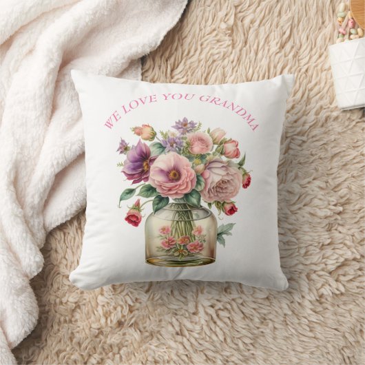 私たちは愛おばあちゃん花の花瓶を追加の写真 クッション (ブランケット)