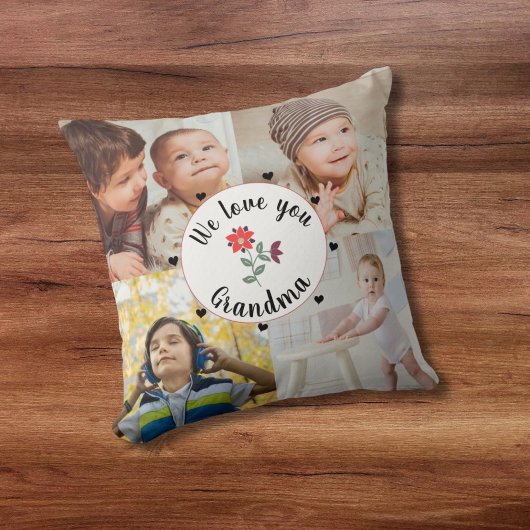私たちは愛おばあちゃん4枚の写真パーソナライズされたを記念撮影 クッション