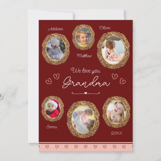 私たちは愛おばあちゃん6つの写真と文字赤いハート (正面)