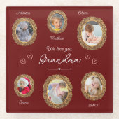私たちは愛おばあちゃん6つの写真と文字赤いハート ガラスコースター (正面)