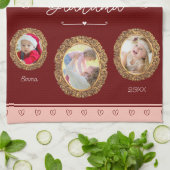 私たちは愛おばあちゃん6つの写真と文字赤いハート キッチンタオル (折り畳み)