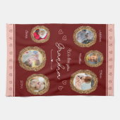 私たちは愛おばあちゃん6つの写真と文字赤いハート キッチンタオル (横)