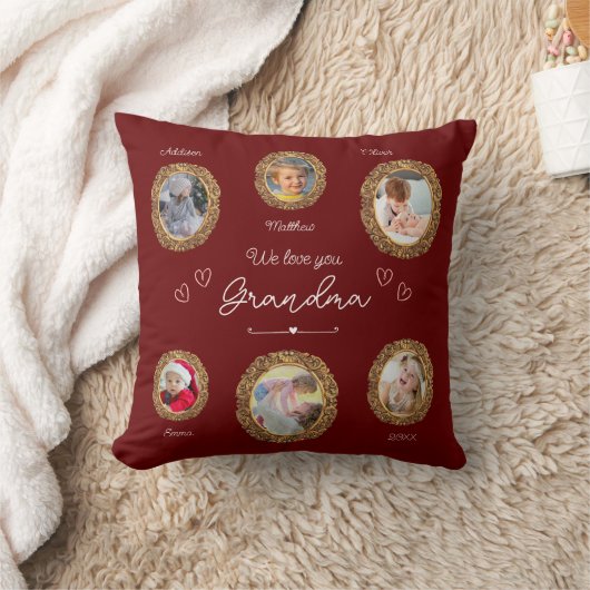 私たちは愛おばあちゃん6つの写真と文字赤いハート クッション (ブランケット)