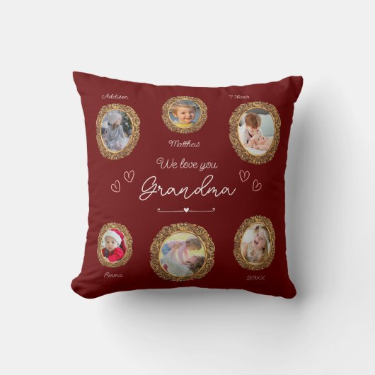 私たちは愛おばあちゃん6つの写真と文字赤いハート クッション (正面)