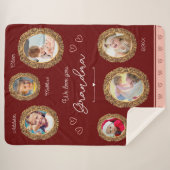 私たちは愛おばあちゃん6つの写真と文字赤いハート シェルパブランケット (正面(横))