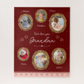 私たちは愛おばあちゃん6つの写真と文字赤いハート ジグソーパズル (縦)