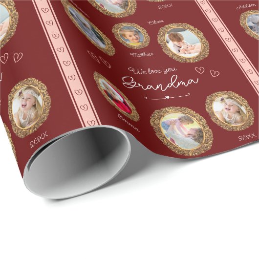 私たちは愛おばあちゃん6つの写真と文字赤いハート ラッピングペーパー (ロールコーナー)