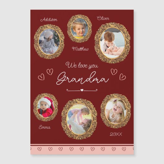 私たちは愛おばあちゃん6枚フォトレッドマグネットカード (正面)