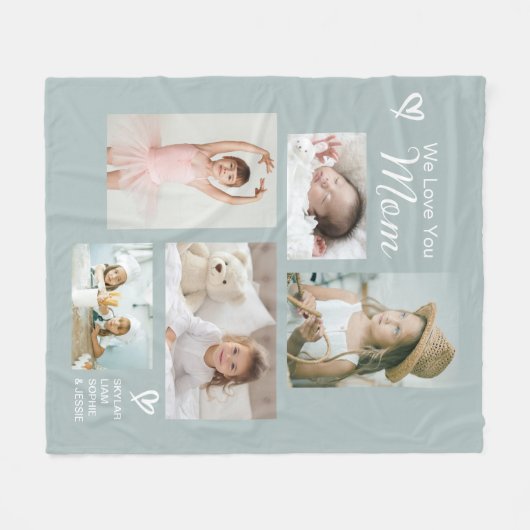 私たちは愛してあなたママ子供たち写真コラージュ記念の酒 フリースブランケット (正面(横))