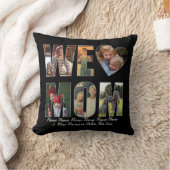 私たちは愛するハートママ写真追加の名前文字黒 クッション (ブランケット)