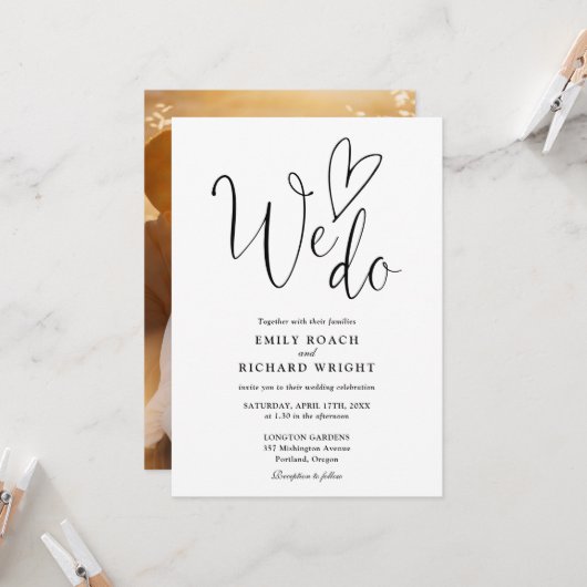 私たちは愛するハート写真と白黒結婚の 招待状 (正面/裏面インサイチュ)