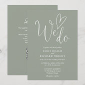 私たちは愛するハートQRコードSage Green 結婚's 招待状 (正面/裏面)