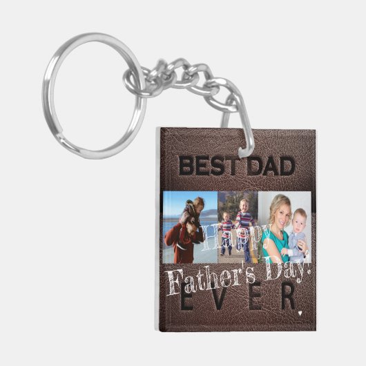 私たちは愛するパパパーソナライズされた3写真コラージュ キーホルダー (正面左)