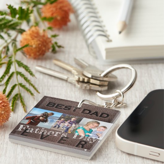 私たちは愛するパパパーソナライズされた3写真コラージュ キーホルダー (正面右)