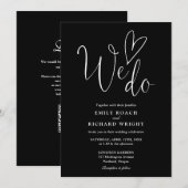 私たちは愛のハートQRコード ブラック&ホワイトの結婚式 招待状 (正面/裏面)