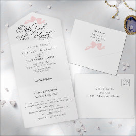 私たちは愛を結ぶ | ピンクの弓のウェディング オールインワン招待状