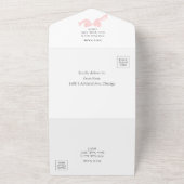 私たちは愛を結ぶ | ピンクの弓のウェディング オールインワン招待状 (外側)