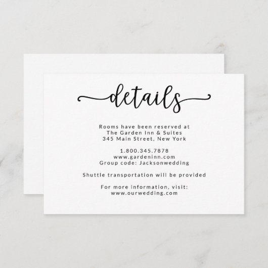 「私たちは愛を結んだ」カリグラフィーの詳細カード 招待状 (正面/裏面)