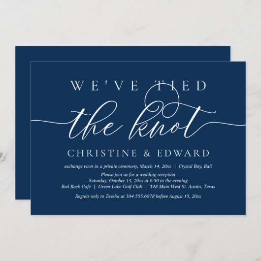 私たちは愛を誓いました, 結婚式の秘密の誓い, ネイビー青の招待状 招待状 (正面/裏面)
