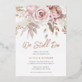 私たちは愛を誓う  ローズゴールド ブラッシュ フラワー 誓いの更新 箔招待状 (正面)