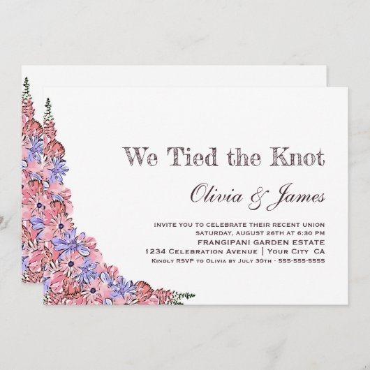 私たちは愛を誓った ピンクの花の結婚式の披露宴 招待状 (正面/裏面)