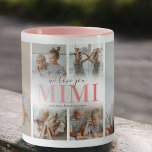 私たちは愛Mimi写真コラージュマグ マグカップ<br><div class="desc">子供たちの6枚のコラージュテンプレート、かわいいピンクのグラデーションフォントの「私たちはミミを愛する」という言葉、子供たちの名前をフィーチャーした特別な祖母のためのコーヒーマグ。</div>