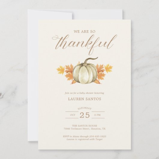 私たちは感謝している – 秋の秋赤ちゃんシャワー | 招待状 (正面)
