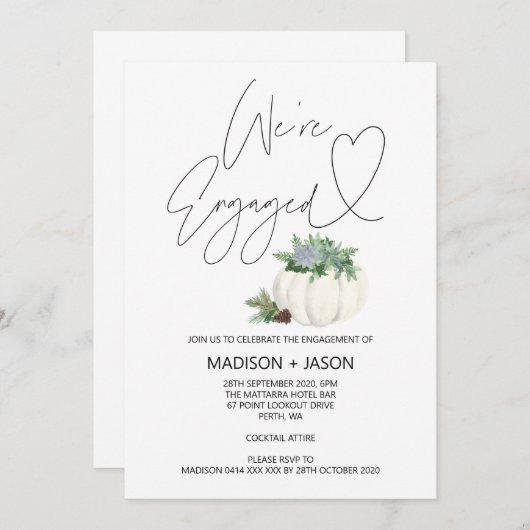 私たちは感謝祭婚約した秋婚約パーティ 招待状 (正面/裏面)