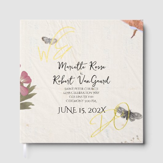 私たちは押された花の惨めなガーデンシック結婚ズ ゲストブック (正面)