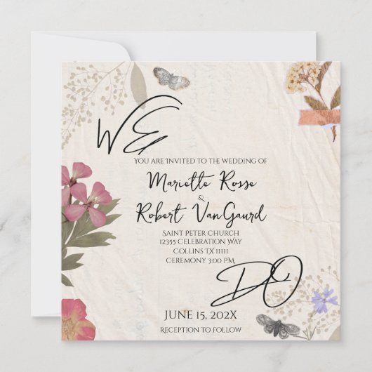 私たちは押された花の惨めなガーデンシック結婚ズ 招待状 (正面)