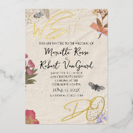 私たちは押された花の惨めなガーデンシック結婚ズ 箔招待状