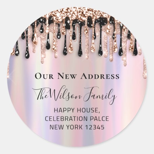 私たちは新しいアドレスのRSVP変更ピンクドリップを移動した ラウンドシール (正面)