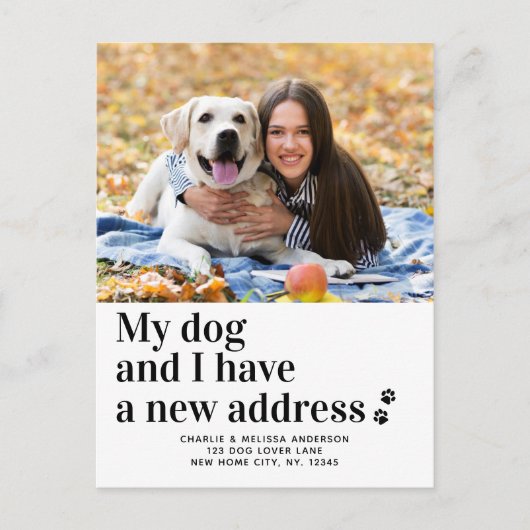 私たちは新しいアドレスを移動したペット写真犬の移動 案内ポストカード (正面)