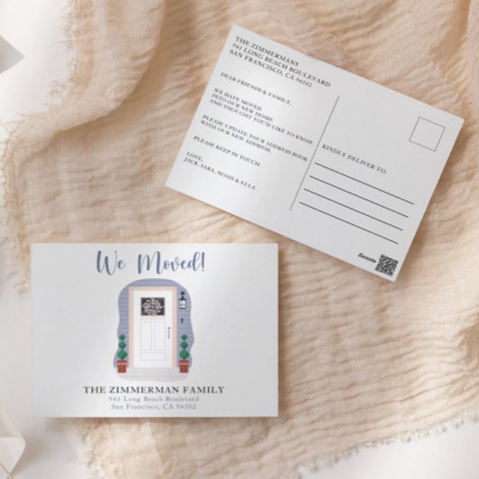 私たちは新しいアドレスを移動パステル水色 ポストカード