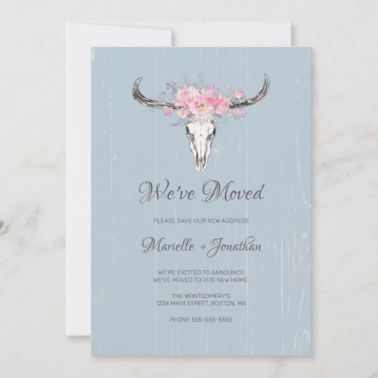 私たちは新しいアドレス素朴牛スカルフローラを移動 案内状 (正面)