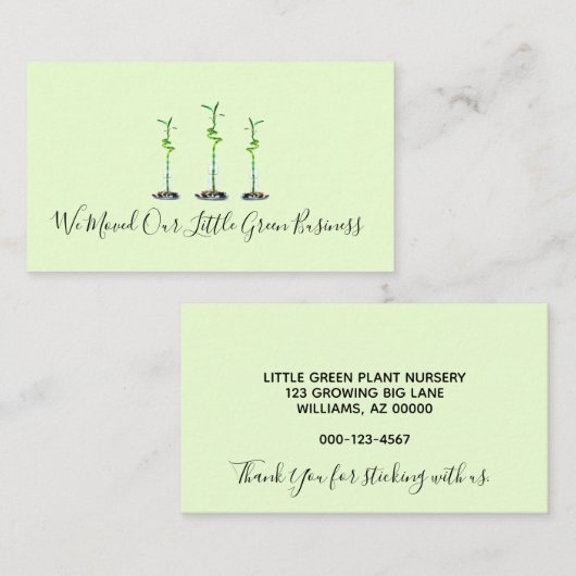 私たちは新しいビジネスのアドレス幸運な竹を移動 名刺 (正面/裏面)