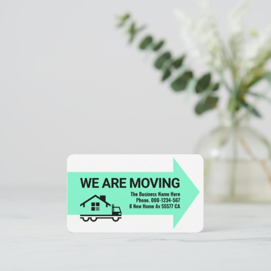 私たちは新しいビジネスの場所を移動している 名刺 (スタンド正面)