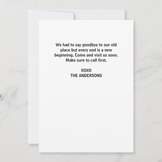 私たちは新しいホームTypogrtpahy家族の写真を移動 案内状 (裏面)