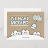 私たちは新しい住所を移モダン動かわいい家の風船 シーズンポストカード (正面/裏面)