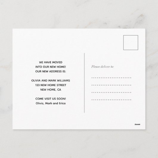 私たちは新しい住所を移モダン動かわいい家の風船 シーズンポストカード (裏面)