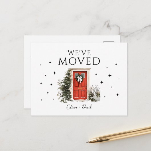 私たちは新しい住所を移動する休日のお知らせ ポストカード (正面/裏面インサイチュ)