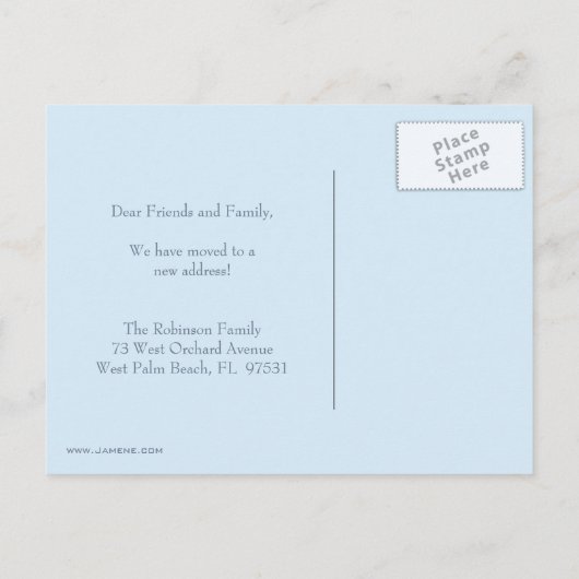私たちは新しい家のはがきに移った 案内ポストカード (裏面)
